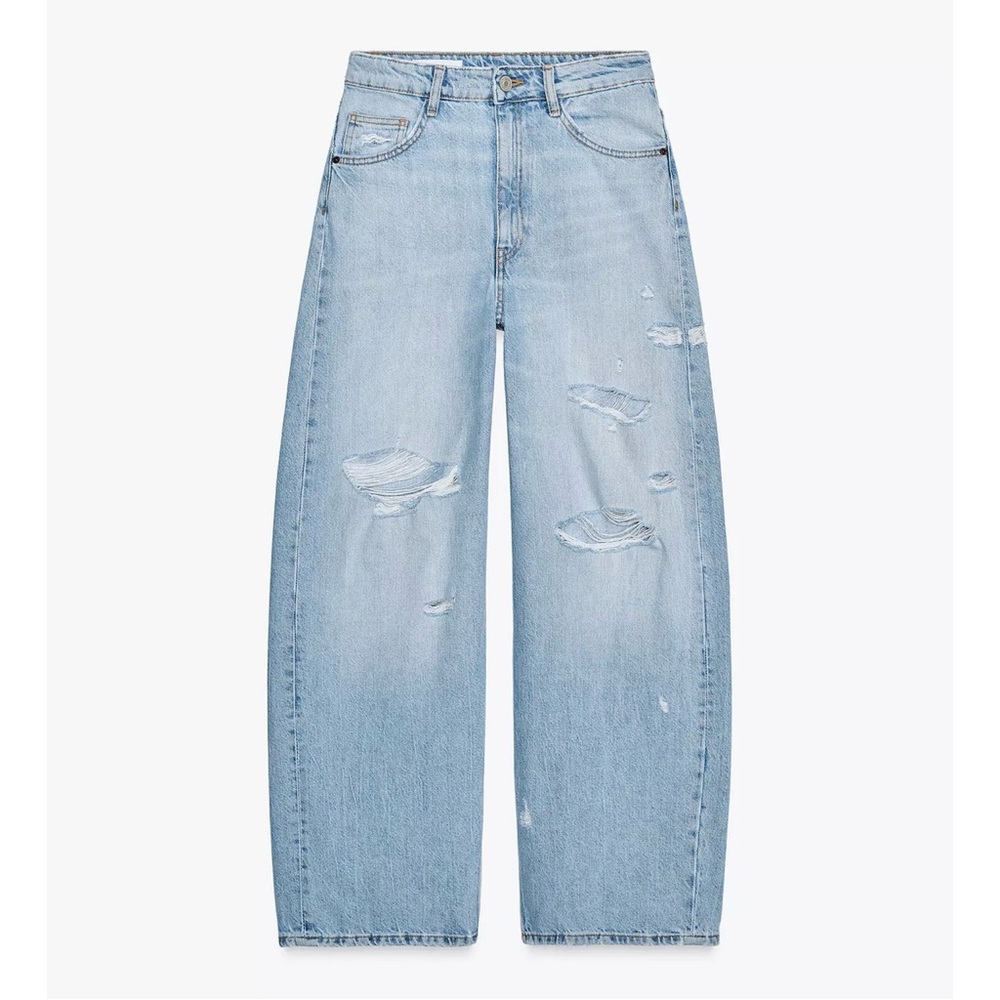 ZARA HIGH-WAISTED RELAXED OVERSIZE RIPPED JEANS